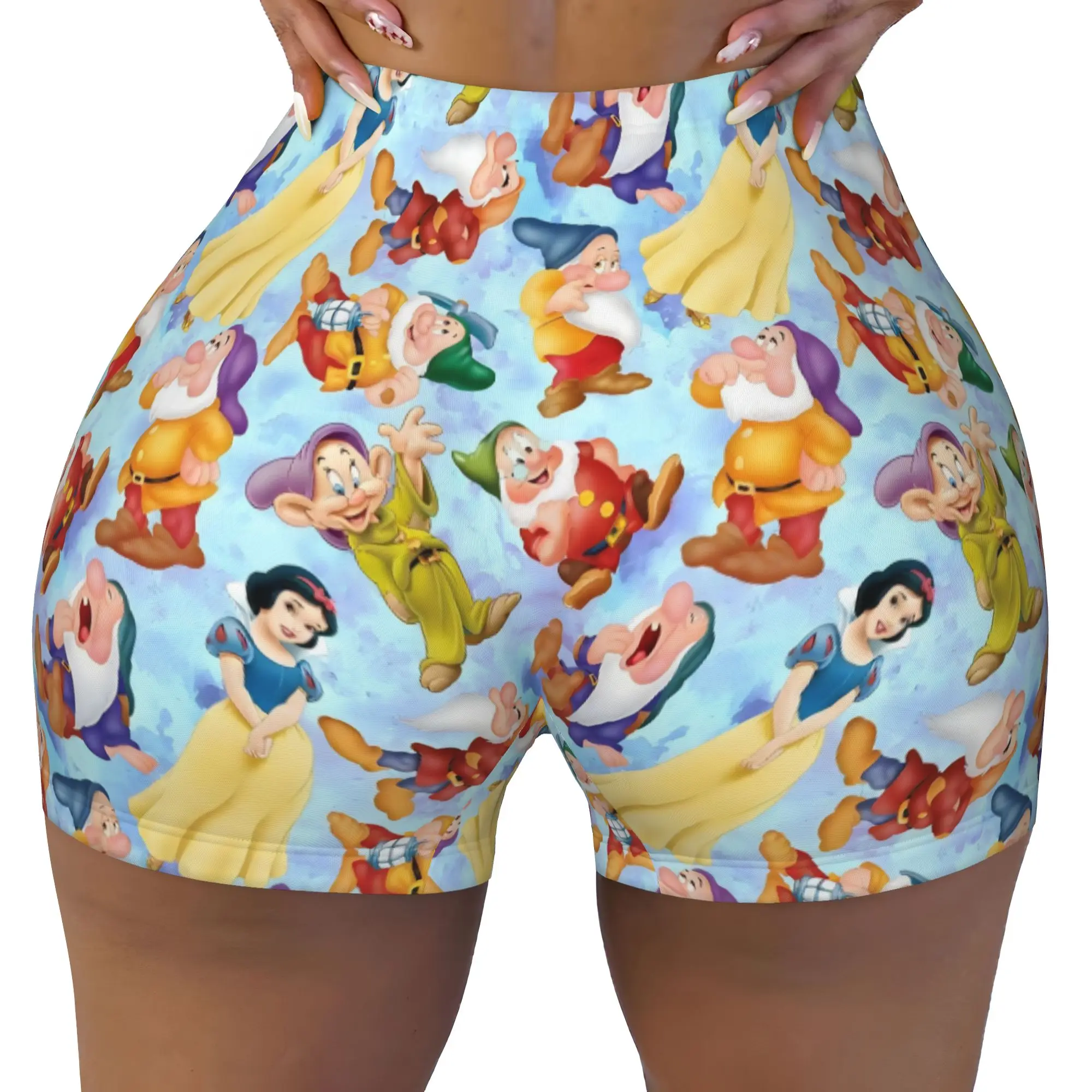 Custom Women's Seven Dwarfs Anime Workout Yoga Shorts Cartoon Gym Athletic Volleyball Biker Shorts