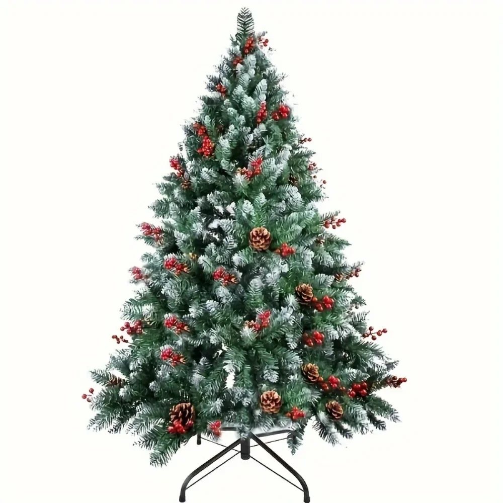 Christmas Tree 7 Ft (about 2.1 M) Artificial Pine Tree with Collapsible Metal Supports, Pine Cones and Red Fruit, Christmas Tree