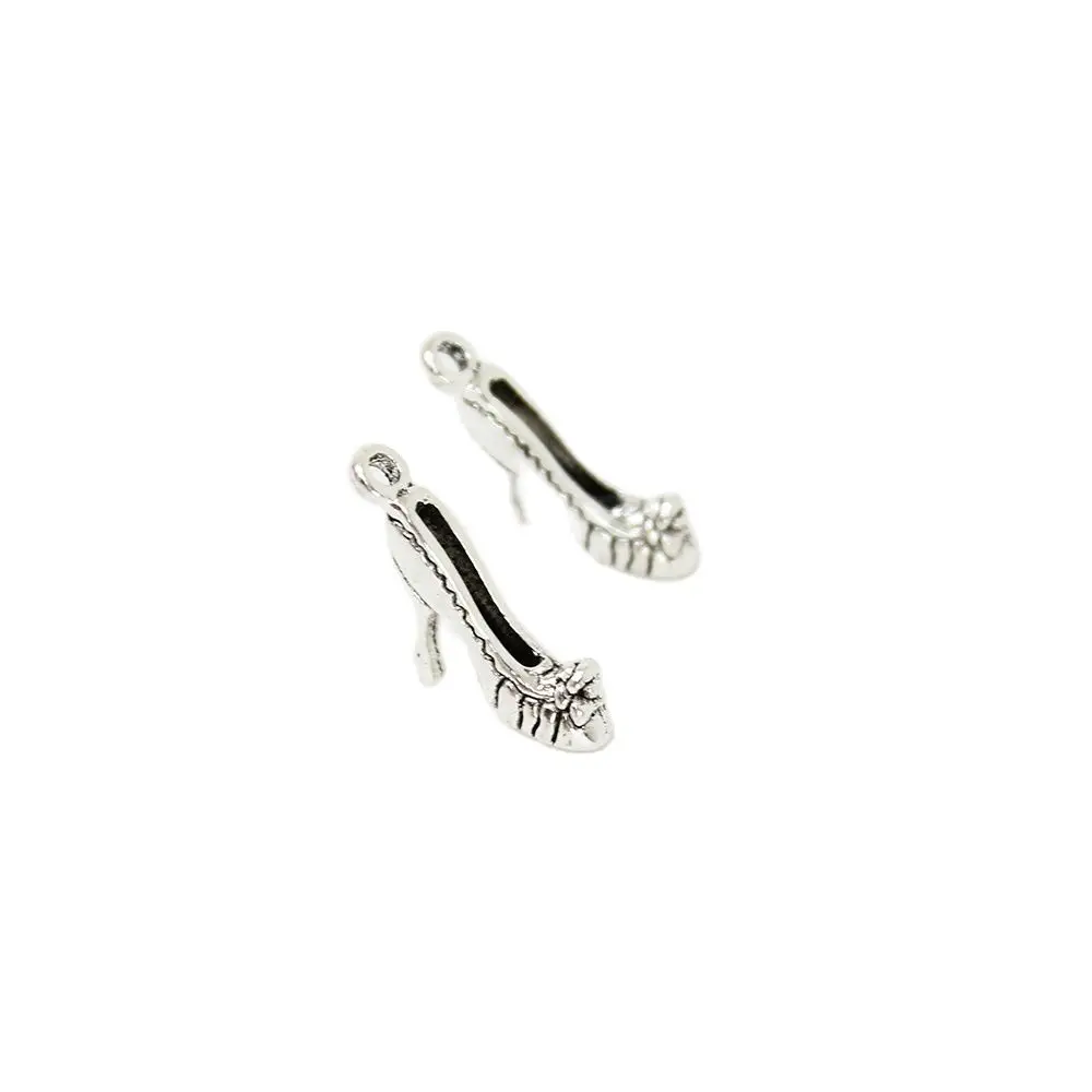 25Pcs/Lot Shoe Charms Antique Tibetan Silver Tone 3D Lovely High Heeled Shoes Charm Pendant 18X14mm