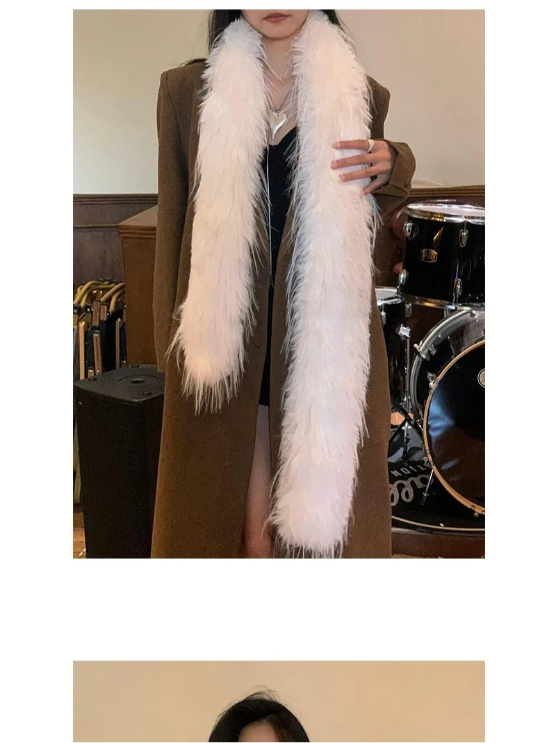 Koreanische Designer Runway Stil Dicken Schal Modische Plüsch Lange Streifen Schal frauen Nachahmung Nerz Pelz Y2K Mädchen Schal für warme – Detail 6