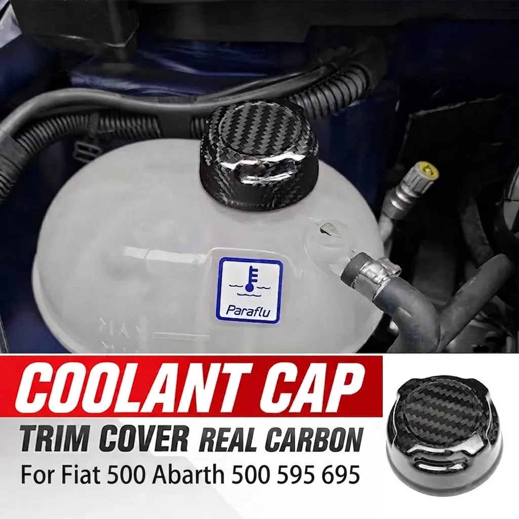 Dry Carbon Fiber Coolant Reservoir Cap For Fiat 500 Abarth 595 695 Trim Cover Radiator Cap Cover Exterior Decoration Accessory