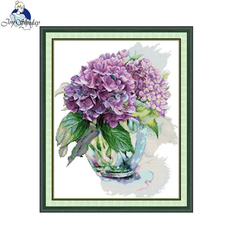 Joy Sunday Cross Stitch Kit Hydrangea HD Pattern Aida 16CT 14CT 11CT Counted Printed Canva DIY Embroidery Kits Home Decor New