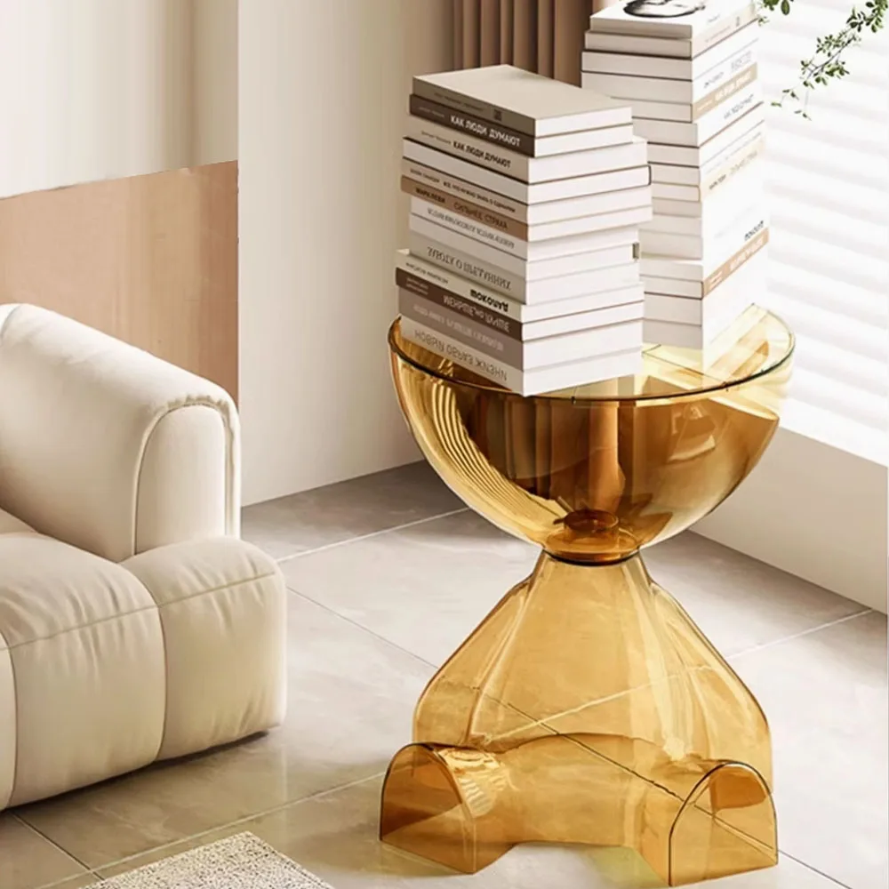 Transparent Advanced Small flat head coffee table cream style, home living room sofa side table table, round side table