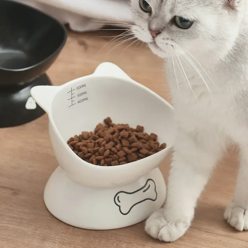 Stress Free Cat Food Water Bowl Tilted Ceramic Eating Dishes Kitten Feeder Non-Slip Protection Pet Spine Raised Dog Accessories