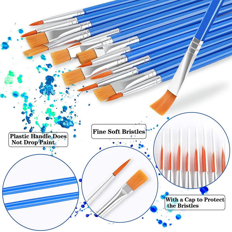 20pcs Paint Brushes Set for Kids Acrylic with Flat Round Pointed Paint Brushes Craft Watercolor Oil Painting Brushes