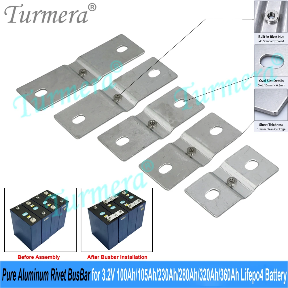 Turmera Pure Aluminum Rivet Busbar 38mm 73mm For EVE 3.2V 100Ah 105Ah 230Ah 280Ah 320Ah LiFePO4 Battery Cell Connect Use