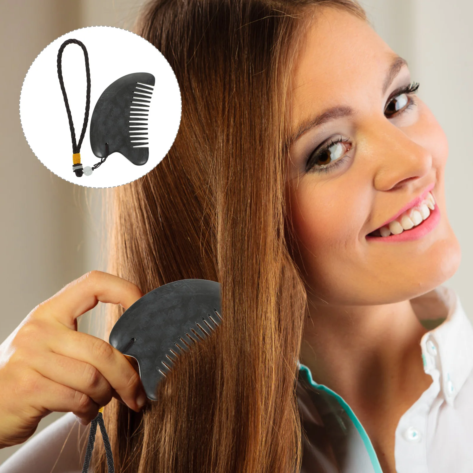 1 Juego de peine de masaje de acupuntura de piedra, peine desenredante hecho a mano Natural, cuidado del cuero cabelludo sin estática, cómodo masaje de cabello de piedra portátil