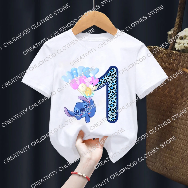 T-Shirt à Manches Courtes pour Enfant Garçon et Fille, Dessin Animé Disney, CAN o Stitch, Numéro 1-14, Kawaii