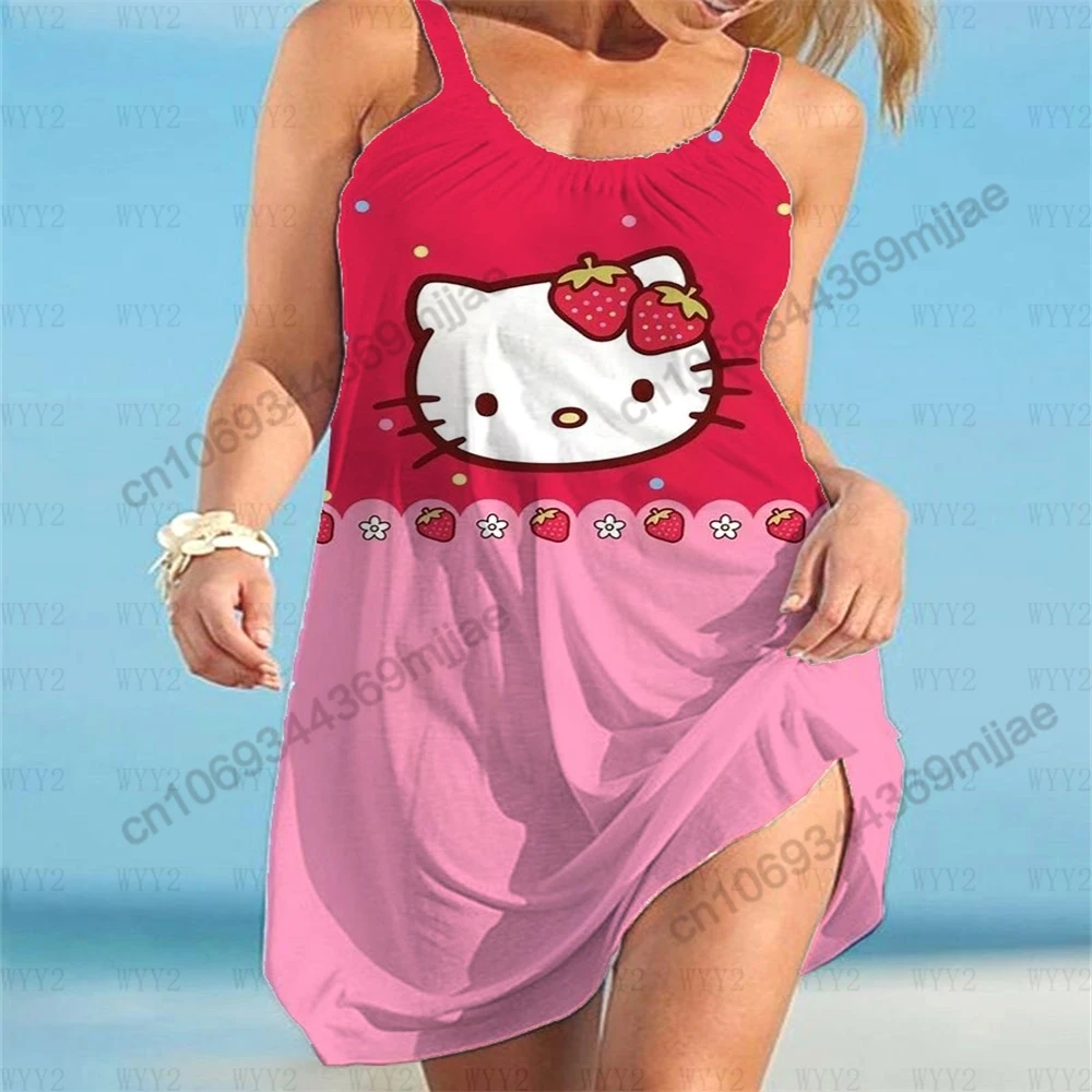 Hellokitty ชุด Y2k สำหรับผู้หญิงเสื้อยืดเสื้อยืด zevity เดรสเดินชายหาดเสื้อผู้หญิงคอกลมฤดูร้อน