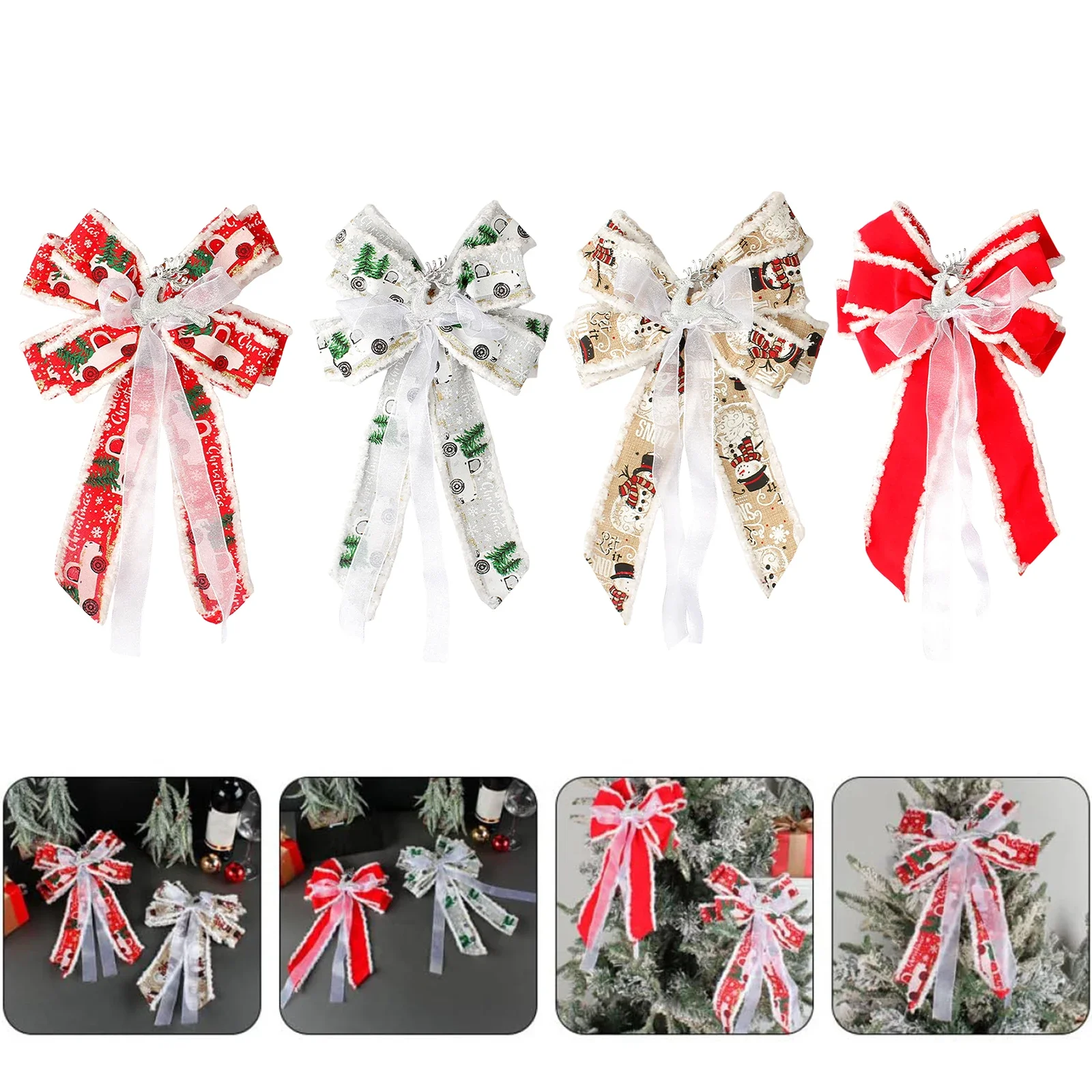 2025 New Year Creative DIY Bow Xmas Linen Big Bow Hanging Christmas Tree/Escalator Pendant Decoration Party Favor