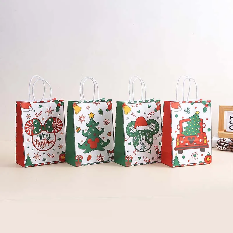 4pcs Bulk Christmas Gift Bags Small Christmas Gift Bags 4 Styles Christmas Bags with Handles (Random) Paper Reusable Bags