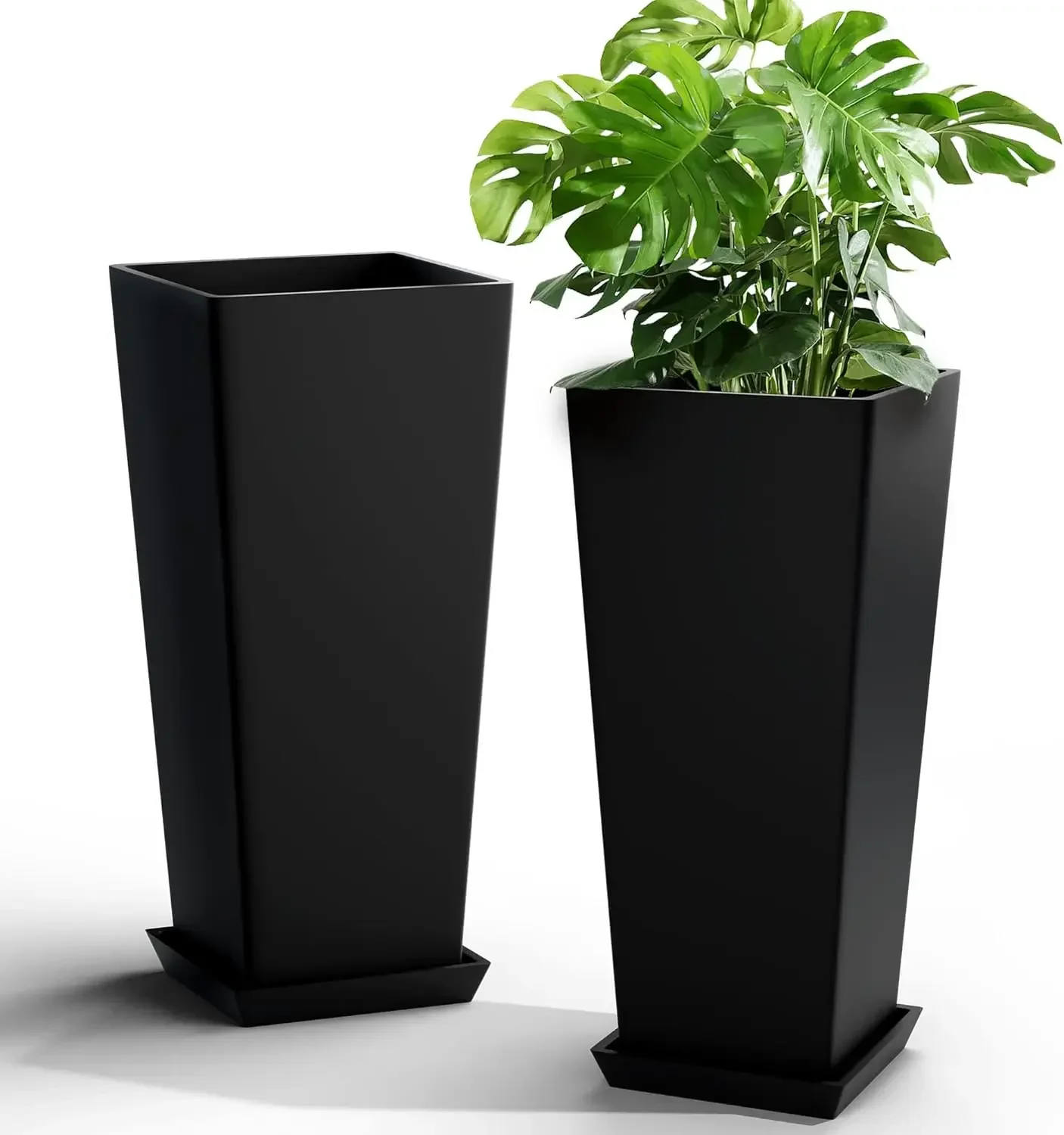 Set of 2 Tall Outdoor Planters 24 Inch, Large Planters for Indoor Outdoor Plants, Tapered Square Flower Pots ,Black