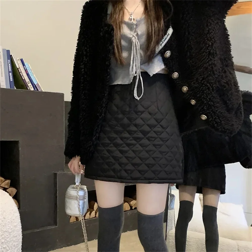 Autumn Winter New Women Thicken Cotton Skirts  Female Fashoin Plaid Ankle-Length Quilted Skirts  Style Girls Mini Skirt Pettiski