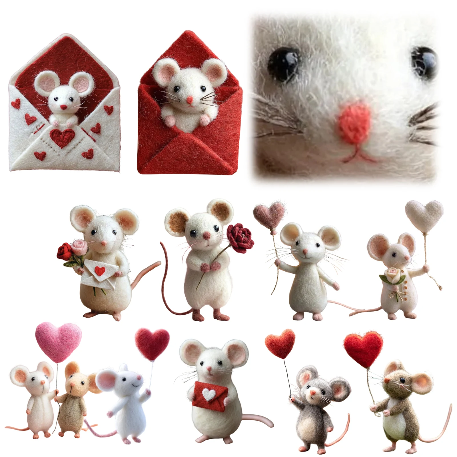 Needle Felted Mouse Valentines Day Gift Handmade Felt Mice Figurines Charming Felt Mice Figurines for Festive Home Decor
