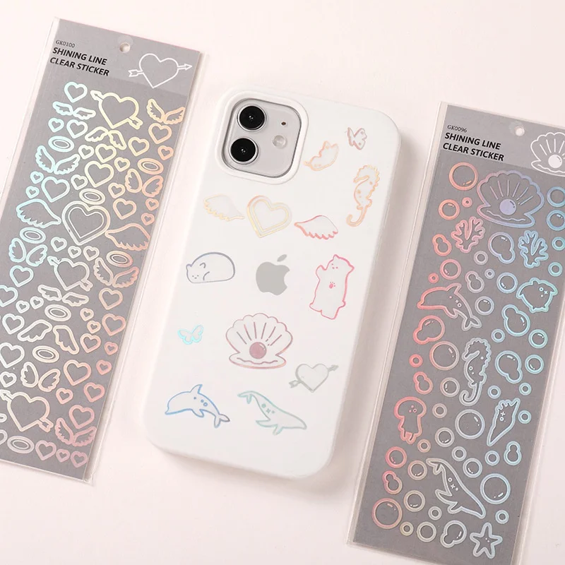 8 Sheets Card Flowers Scrapbook Stickers Reflective Laser Border Collage Decorative Butterflies Material Stationery Phone Case