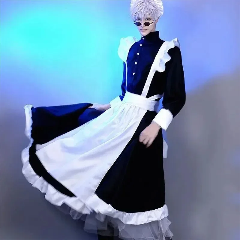 Donna Uomo Abiti da cameriera Costume da caffè Cosplay Abito lungo Lolita Grembiule bianco e nero Abito Personaggi anime Abito uniforme Set completo