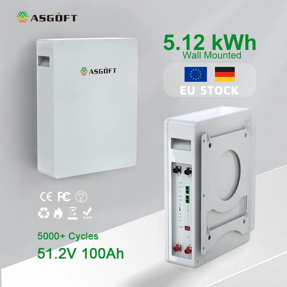 

EU Stock Home Energy Storage 5.12kWh Powerwall LiFePO4 Battery 5kWh 10kWh 51.2V 100Ah Solar System Lithium Ion Battery Pack