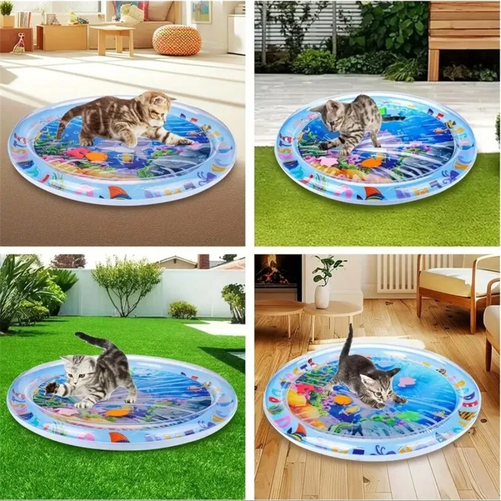 cat play mat, cat boredom relief PVC mat, cat toy, floating fish design, used with tap water, Interactive water sense design