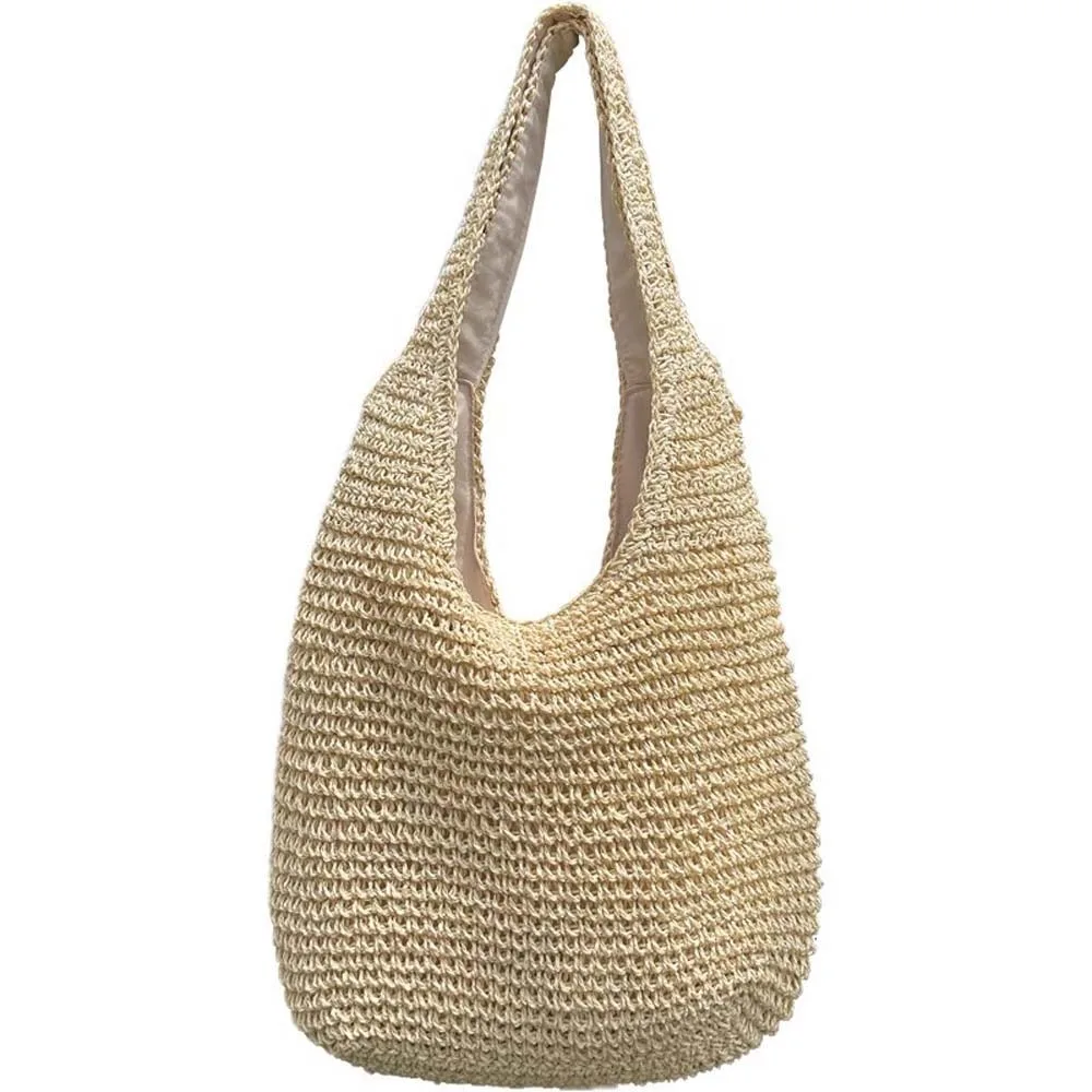 

Trendy Sweet Woven Tote Bag Hollow Out Breathable Shopping Straw Bag Large Capacity Lightweight Summer Beach Handbag Vacation