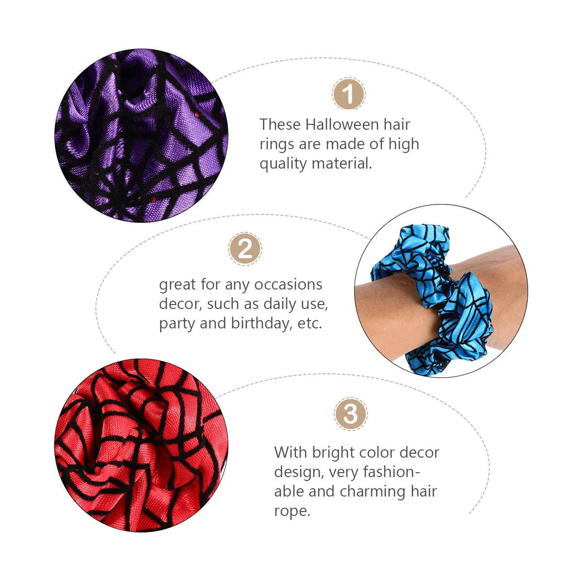 

4pcs Spiderweb Pattern Elastic Rings For Party Birthday Halloween Decor Ties Stretchy Hair Bands Cloth Hair Accessories