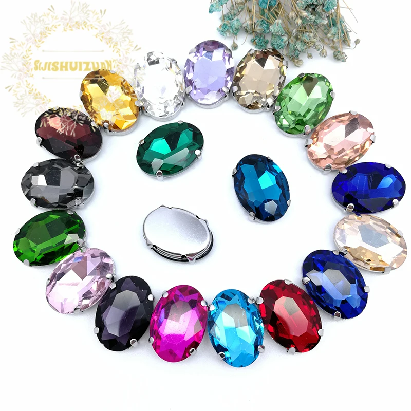 Silver Claw Setting 30pcs/Bag Golden Yellow Oval Shapes Mix Clear Gass Crystal Sew On Rhinestone Wedding Dress Shoes Bag Diy