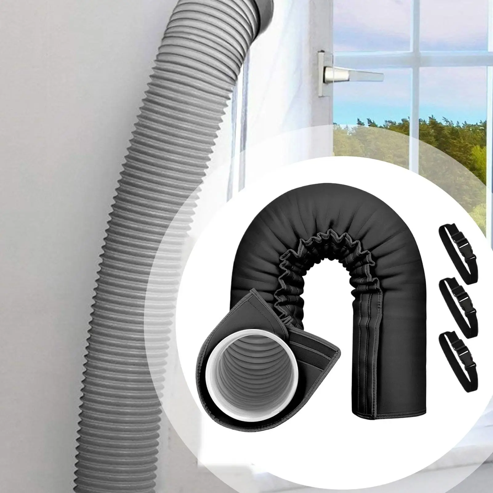 

Portable AC Hose Insulation Foldable AC Hose Cover Energy Saving Insulated Exhaust Sleeve Accessories for Indoor Outdoor Home