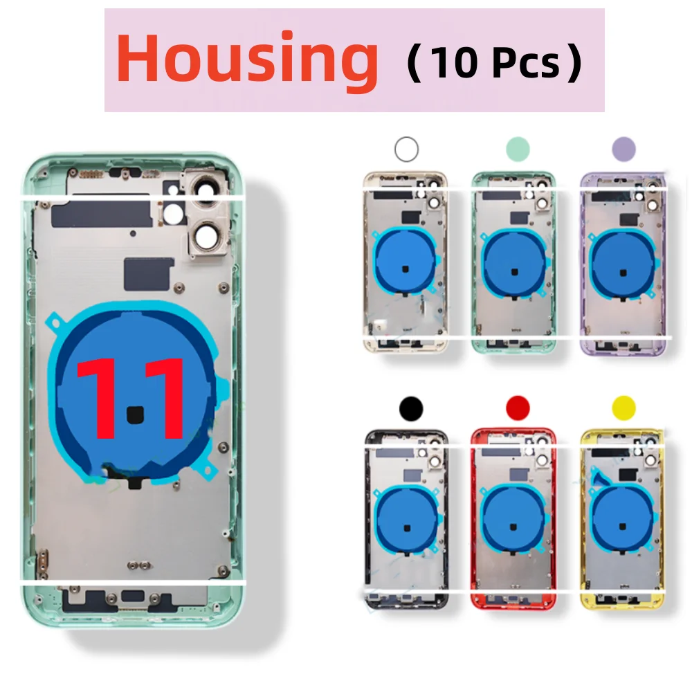 10 Pcs For iPhone 11 Battery Back Housing Back Cover+Mid Chassis Frame+SIM Tray+Side Key For Iphone 11 Case Replaced 11 shell