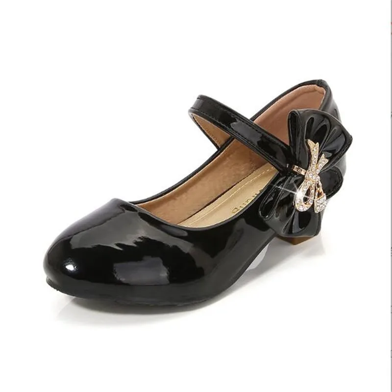 Zapatos de cuero para niñas, calzado de tacón alto de princesa, color blanco y negro, para baile y fiesta de boda, novedad de primavera, 26-38, 2023