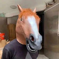 Engraçado cavalo máscara cosplay gato burro látex rosto cheio animal capacete cabeça de horror capa adereços halloween carnaval traje para adulto