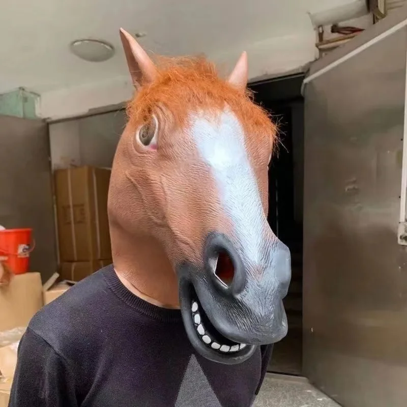 Zabawna maska konia Cosplay Kot Osioł Lateksowy kask na całą twarz Horror Nakrycie głowy Rekwizyty Halloween Kostium karnawałowy dla dorosłych