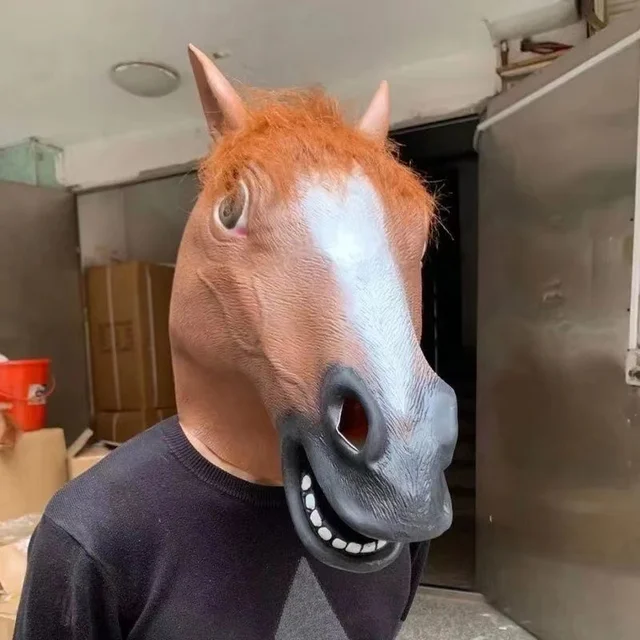 Zabawna maska konia Cosplay Kot Osioł Lateksowy kask na całą twarz Horror Nakrycie głowy Rekwizyty Halloween Kostium karnawałowy dla dorosłych
