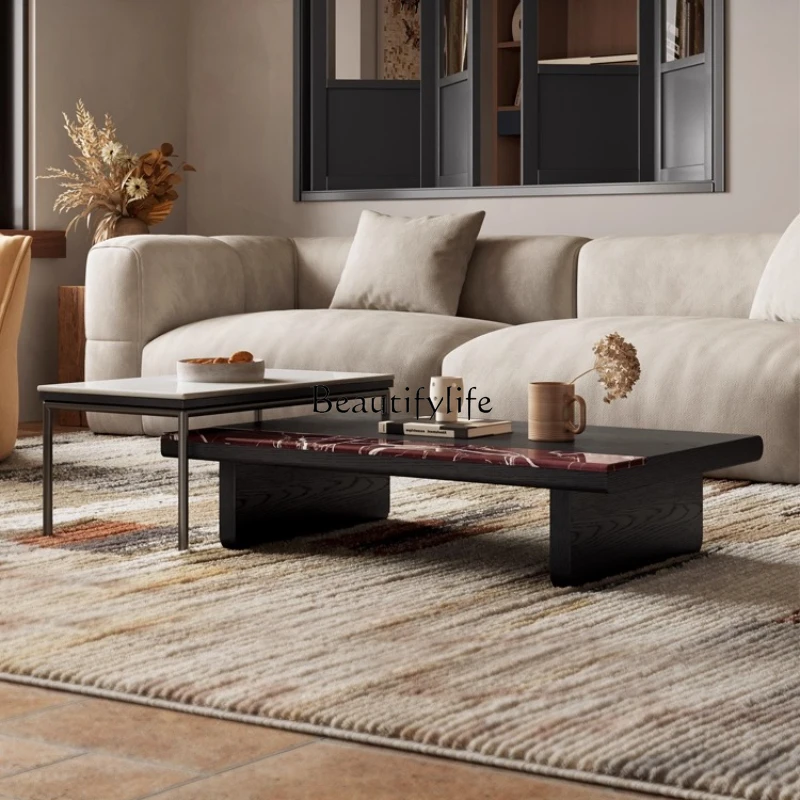 

Italian Style Light Luxury Marble Coffee Table Living Room High-End Rectangular Coffee Table Set