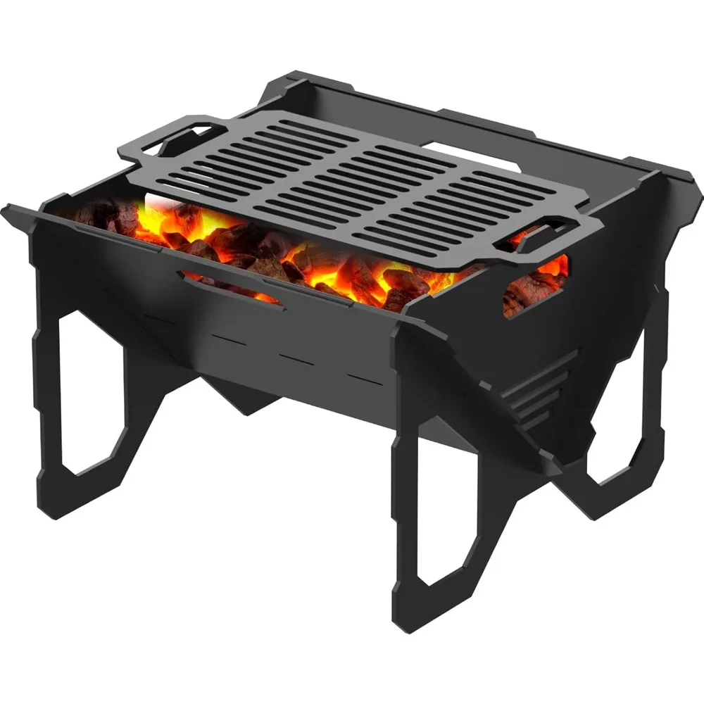 

20 inch Fire Pit, Outdoor Portable Firepit with BBQ Tray, Detachable Camping Steel Fire Pits for Backyard, Patio, Picnic, Bonfir
