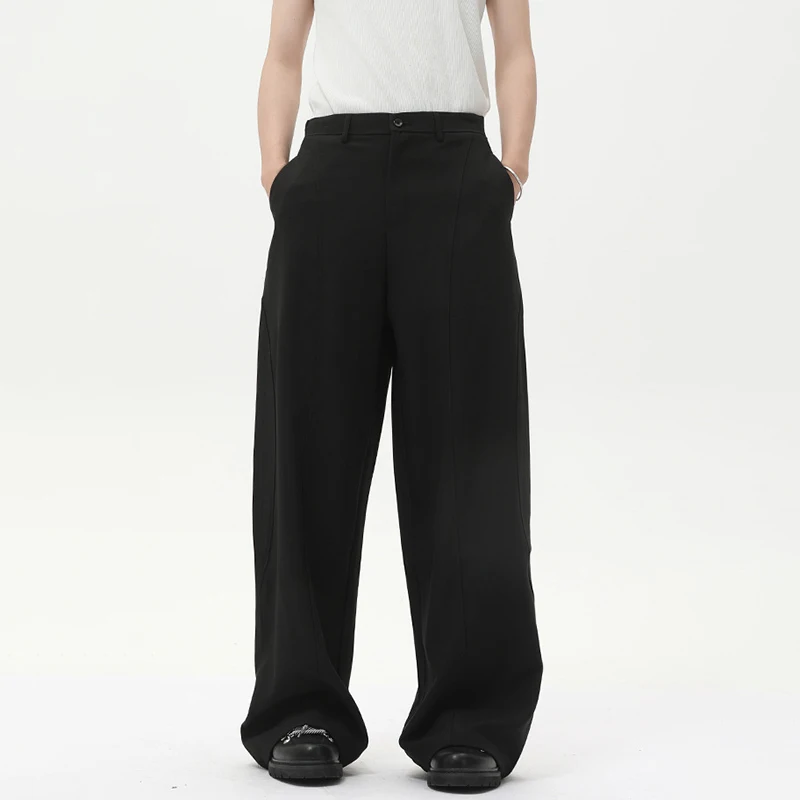Luzhen 2025 nova cor sólida bonito na moda solta em linha reta calças casuais dos homens de alta qualidade calças largas roupas masculinas jy2138