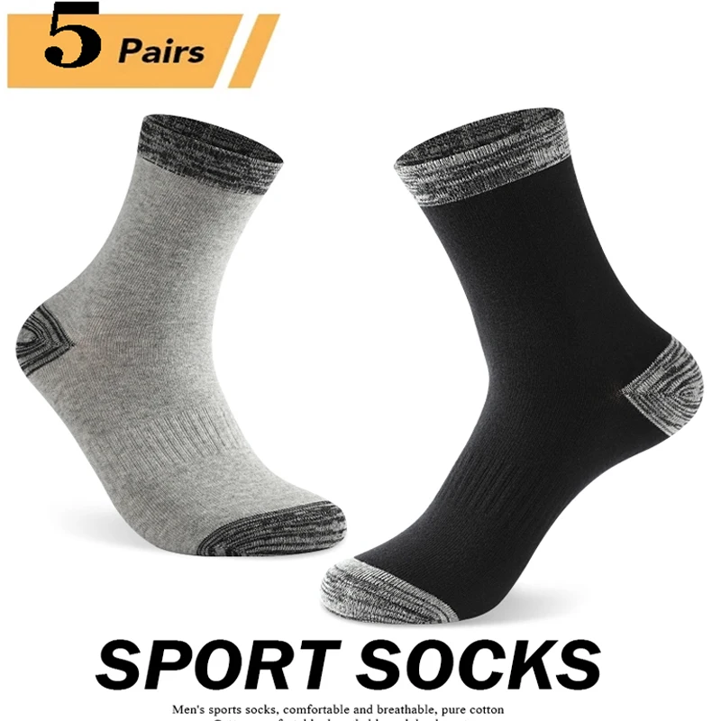 5 Pairs/Lot Men Socks Autumn Winter High Quality Casual Running Black Sports Hiking Socks Male Long Socks Comfortable Size 38-44