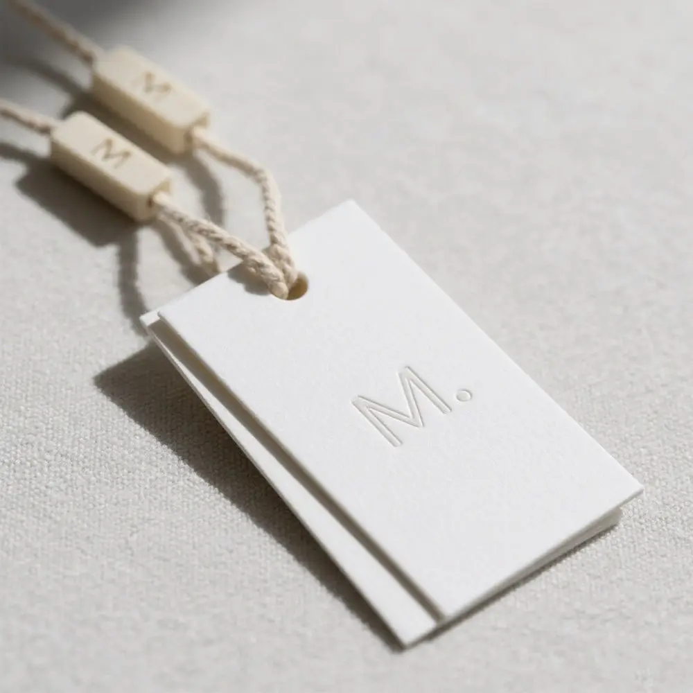 Luxury Embossed Logo Custom Paper Hang Tags Eco‑Friendly Special Texture Personalized Labels for Garment Bags Shoes Clothing