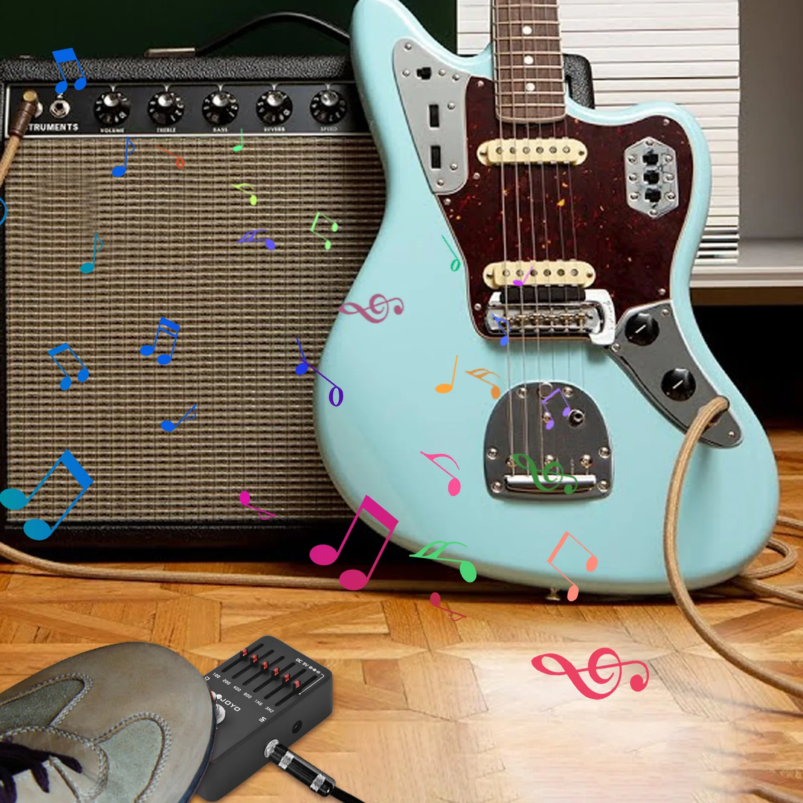 JOYO 6 밴드 EQ 기타 페달 이퀄라이저 이펙트 페달, 일렉트릭 기타 이펙트 페달, 트루 바이패스 DC 9V 배터리 지원, 6.35mm