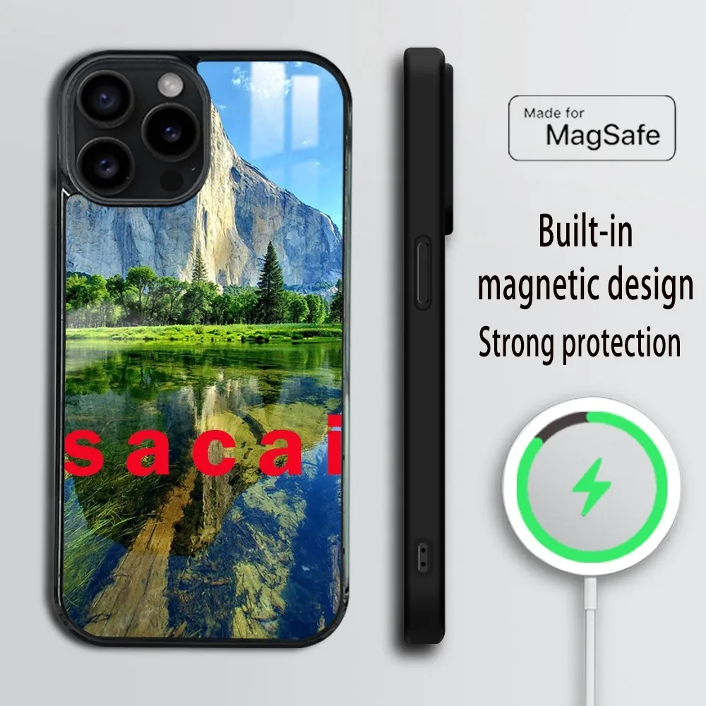 Brand S-Sacai Phone Case For iPhone 16 15 14 13 12 11 Pro Max Plus Mini Magsafe Mirror Wireless Magnetic Cover