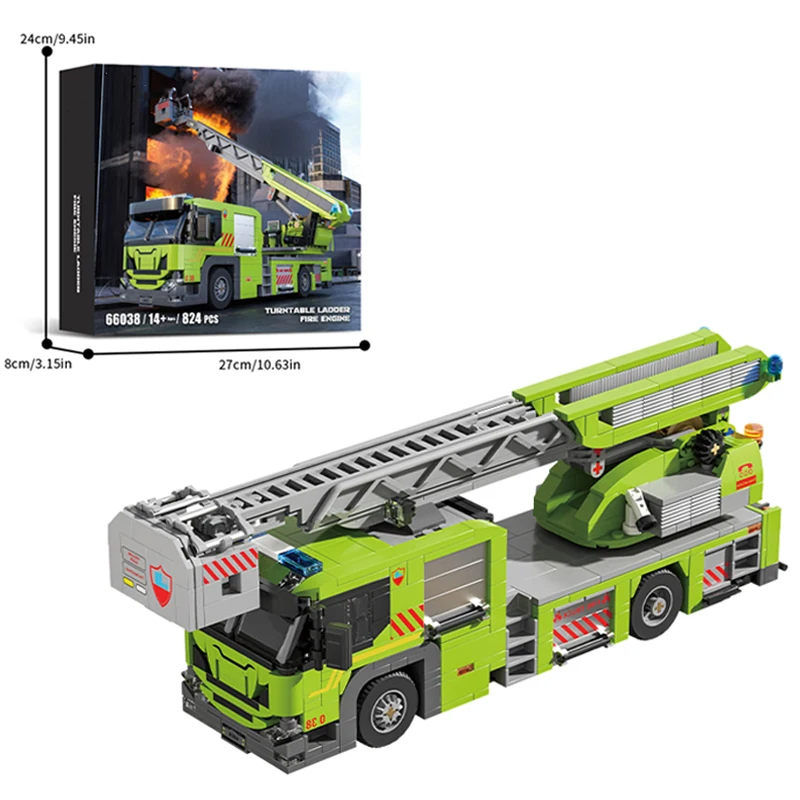 829PCS Fire Crane Engineer Truck Building Blocks Classic Turntable Ladder Fire Engine Model Bricks Diy Toys Kids Holiday Gifts