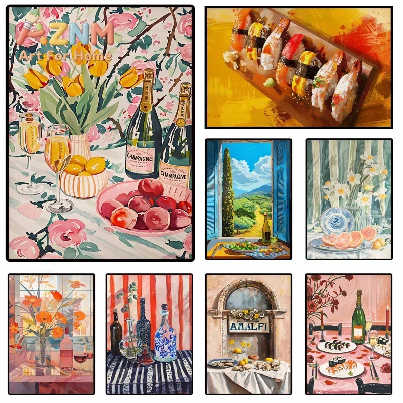 (1pc frameless)Canvas Painting Food Vintage Kitchen Wall Prints Room Bar Cart Print Food Painting Printable Kitchen Gift Art