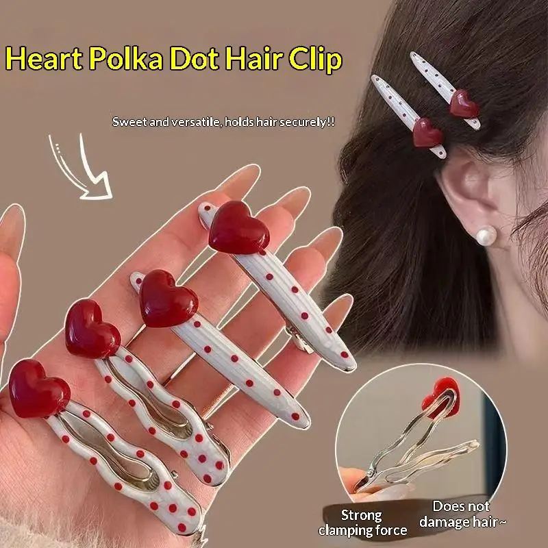 

[BS]4Pcs Red Hearted Cherry Polka Hair Clip With Sweet And Cute Side Hair Bands And Hair Accessories For Women Girls Gifts