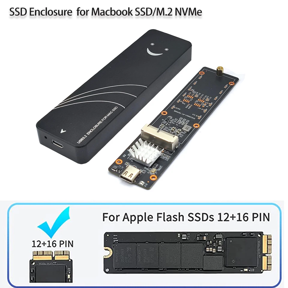 MacBook Air/Pro M.2 NVMe SSD ケース 12/16ピン USB-C