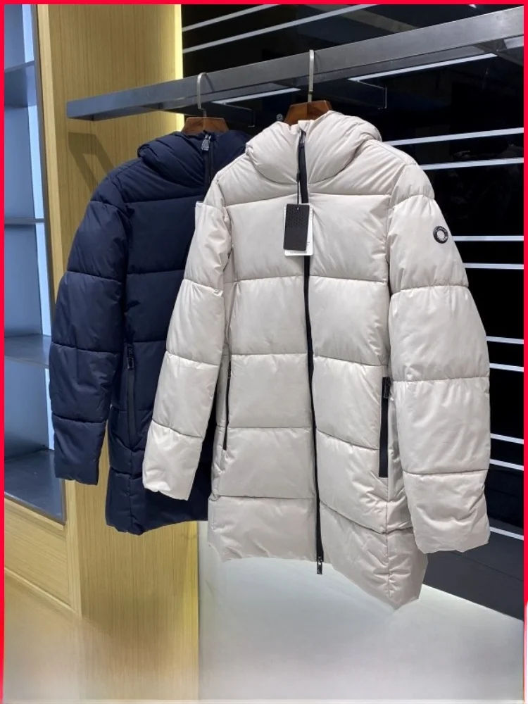 

Thiened Winter New Men's Outdoor Warm Hooded Jaet Mid-Length Cotton Padded Coat Nylon Fabric Long Sve Zipper Closure