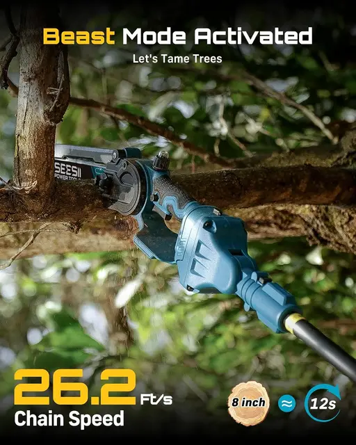 SEESII Polesaw High Branch Saw Cordless 8'' Electric Chainsaw with 3M Extension Pole for Tree Trimming Limb Cutter Pruner 4 SEESII Polesaw High Branch Saw Cordless 8'' Electric Chainsaw with 3M Extension Pole for Tree Trimming Limb Cutter Pruner 4