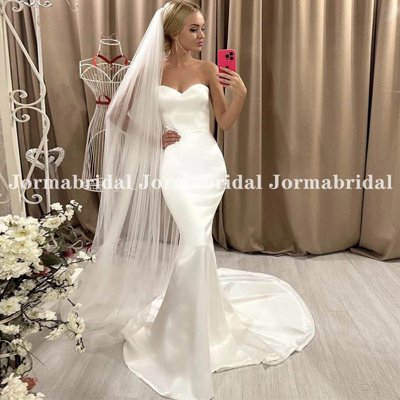 

Minimalism Ivory Satin Wedding Dress Sweetheart Neckline Cheap Mermaid Bridal Gowns Sweep Train Beach Wedding vestito sposa 2023