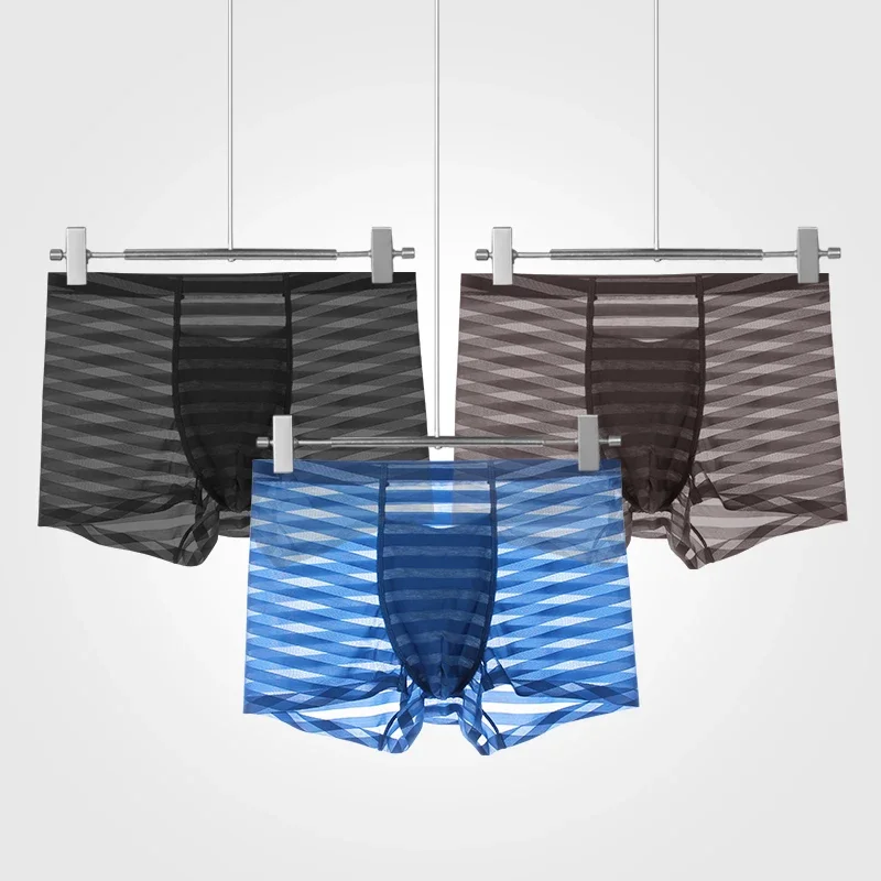 

3 шт. Мужское нижнее белье, ледяной шелк, летние тонкие трусы с плоскими углами, бесшовные модальные четырехугольные дышащие и антибактериальные шорты