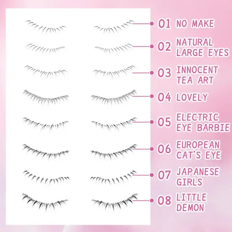 Herramienta de sellos de pestañas, herramienta de maquillaje de ojos, extensiones de pestañas inferiores Diy, aspecto Natural, maquillaje para principiantes, pestañas postizas con 8 pares