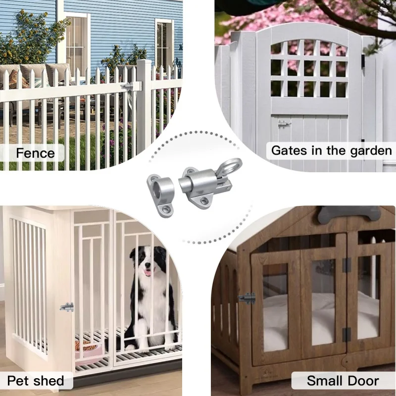 2/4 قطعة سبائك الألومنيوم الربيع مزلاج الباب قفل ، التلقائي والإغلاق الذاتي الأمن ، آلية ترتد دائم مع حلقة سحب السلامة #6