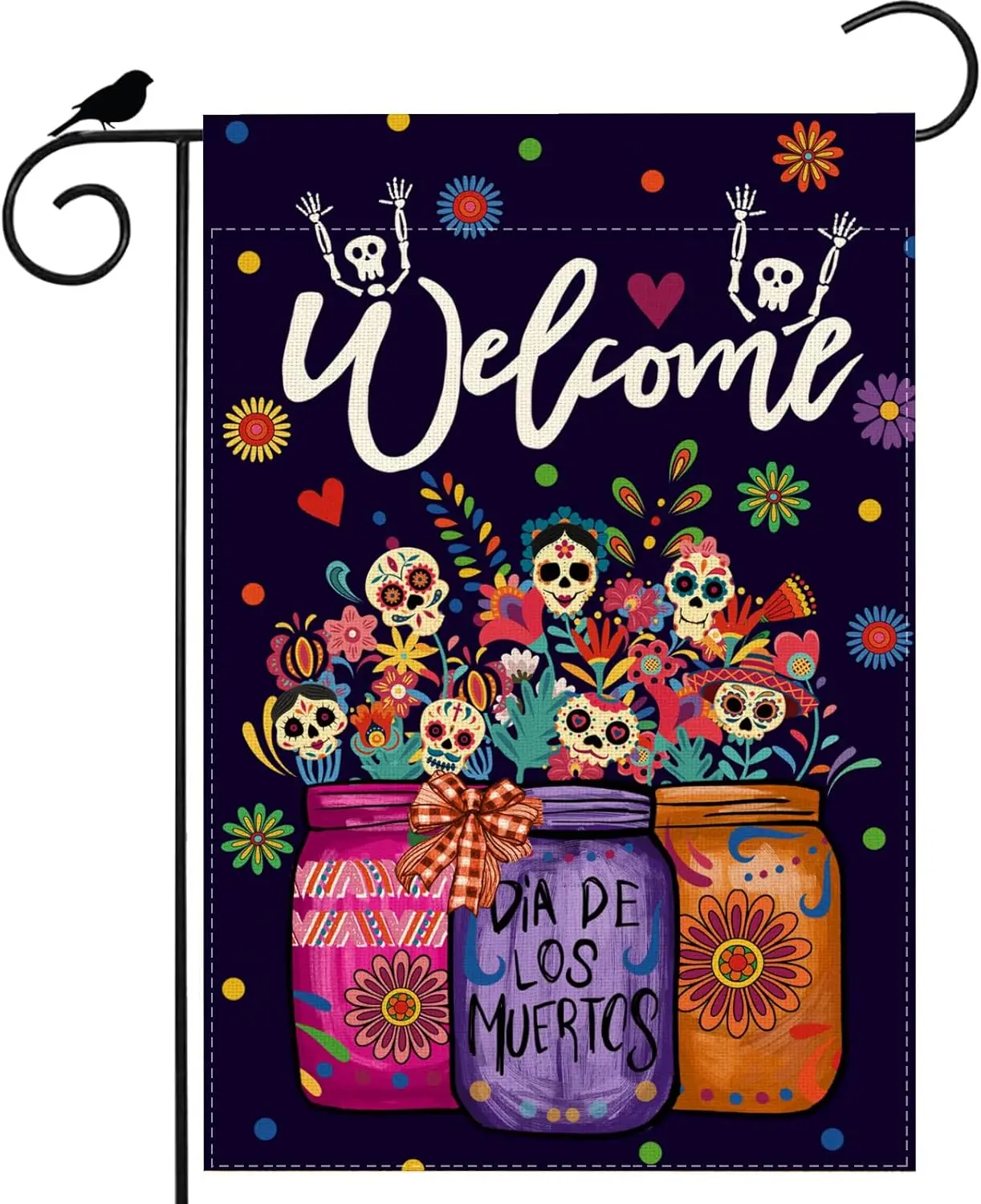 Welcome Dia De Los Muertos Garden Flag Vases Sugar Skull Flowers Day of The Dead Mexican Yard Flag 12x18 Inch Double Sided S hhz
