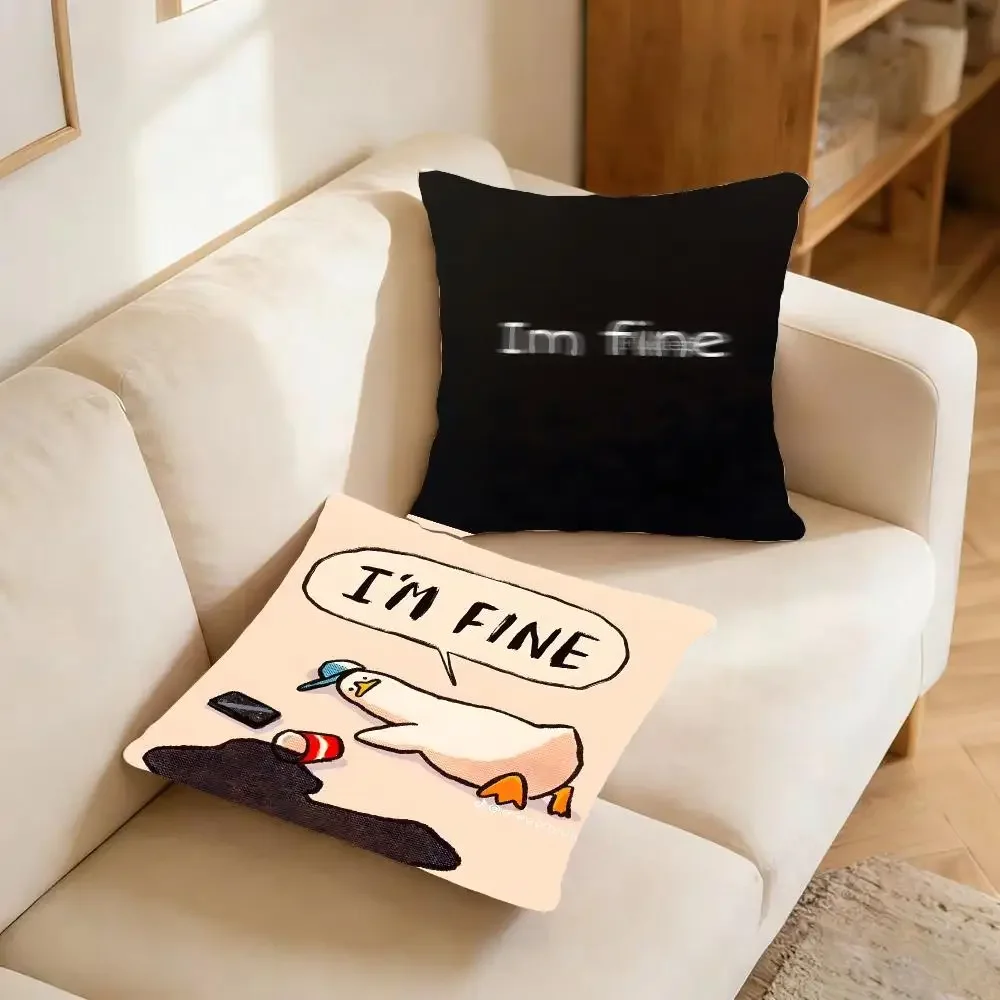 Quote Text I'm Fine Cushion Cover Warm coral fleece Cute kawaii plush Kawaii mascot throw